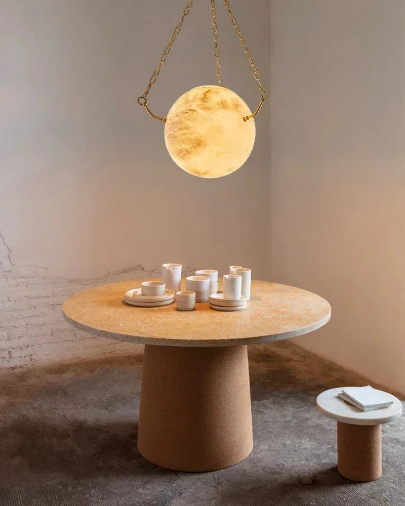 LightsStory Series Ethereal Pendant Light | Globe Natural Translucent Alabaster with Greek Key Motif, Brass and Matte-Black dual-tone for Kitchen Islands and Dining Areas Vintage Simple Pendant Lamp