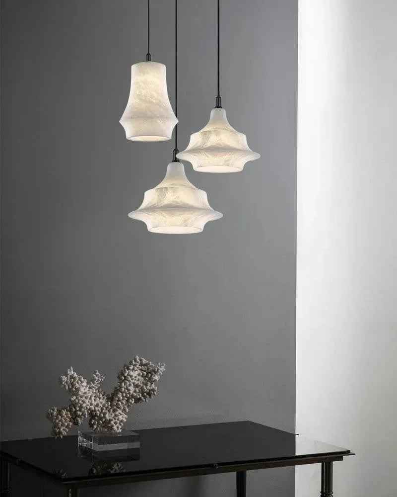 LightsStory Series Ethereal Pendant Light | Hand-carved Stone Hand-carved premium white alabaster, Modern Brass finish for Kitchen Islands and Dining Spaces Vintage Simple Hanging Lamp