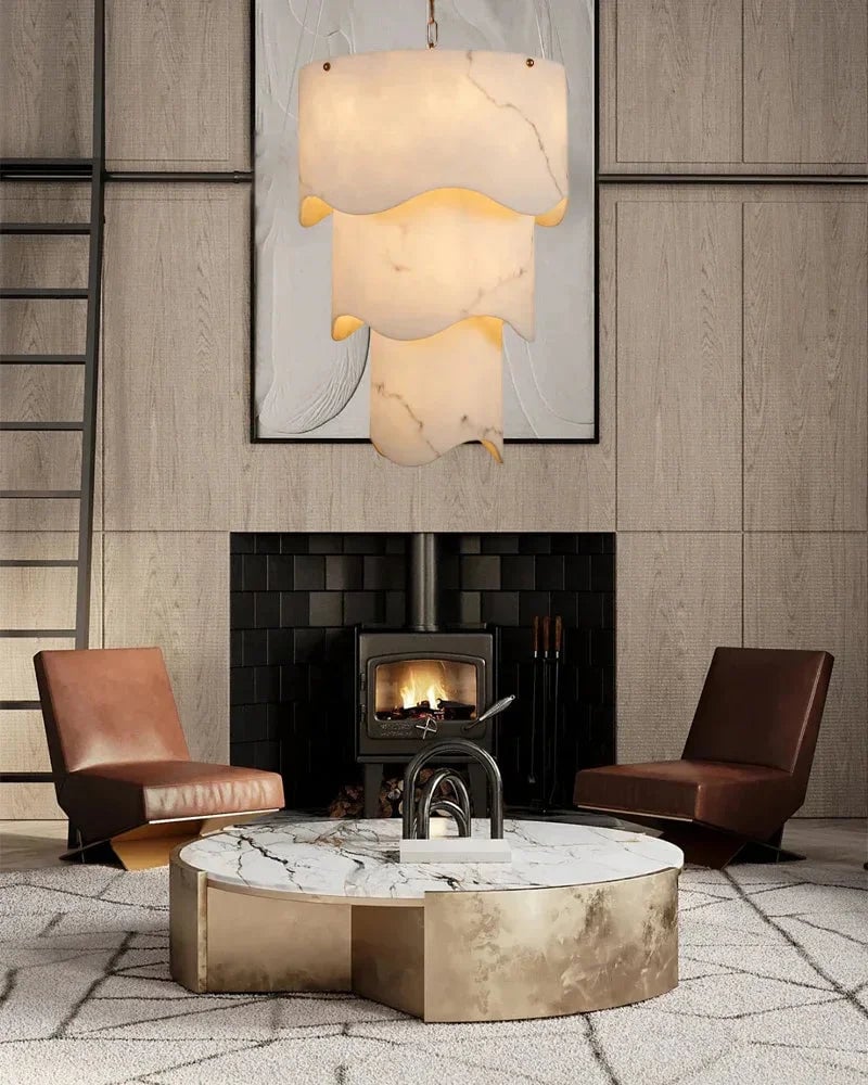 LightsStory Series Ethereal Pendant Light | Layered Hand-carved White Alabaster, Antique Brass finish for Dining Rooms and Kitchen Islands Modern Pendant lamp