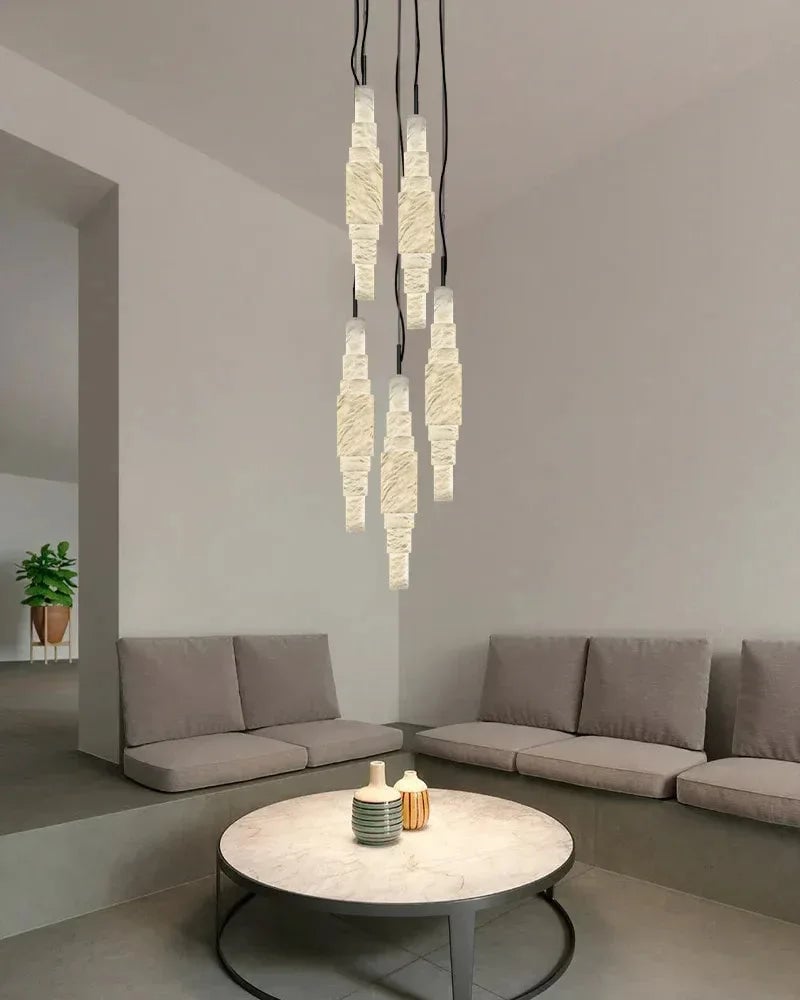 LightsStory Series Ethereal Pendant Light | Linear Cluster Natural Alabaster Stone, Natural Stone Texture for Kitchen Islands and Dining Rooms Vintage Simple Pendant Lamp