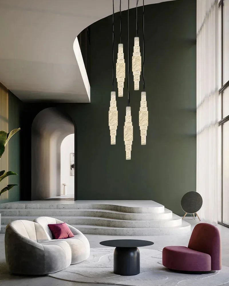 LightsStory Series Ethereal Pendant Light | Linear Cluster Natural Alabaster Stone, Natural Stone Texture for Kitchen Islands and Dining Rooms Vintage Simple Pendant Lamp