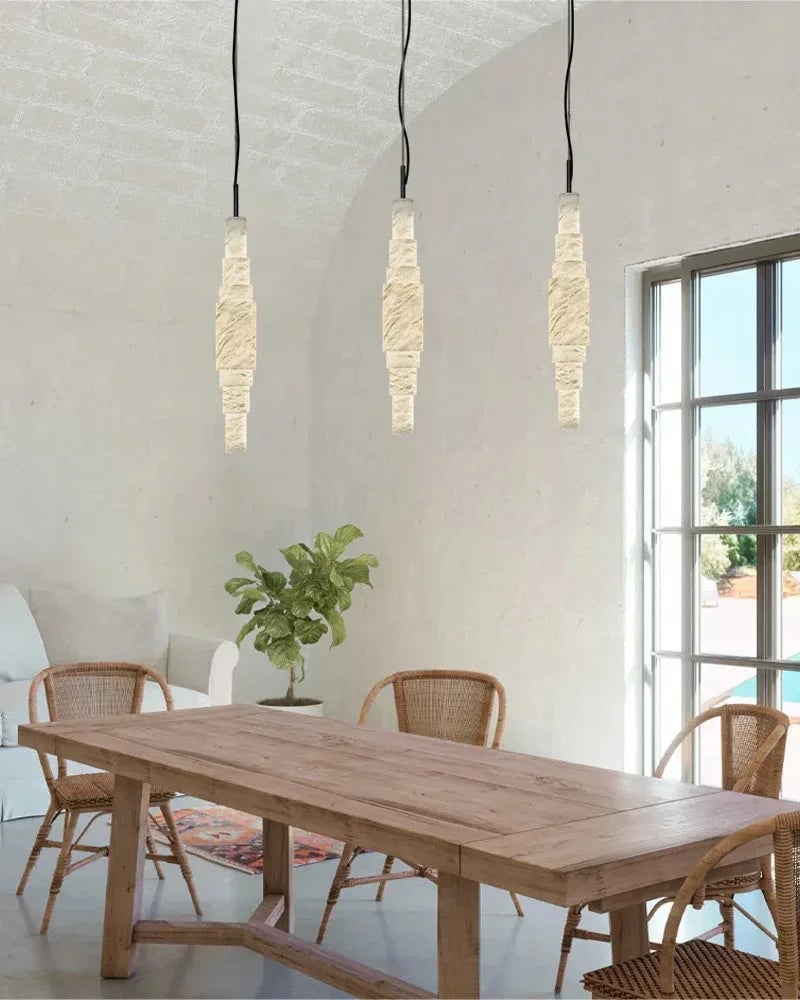 LightsStory Series Ethereal Pendant Light | Linear Cluster Natural Alabaster Stone, Natural Stone Texture for Kitchen Islands and Dining Rooms Vintage Simple Pendant Lamp