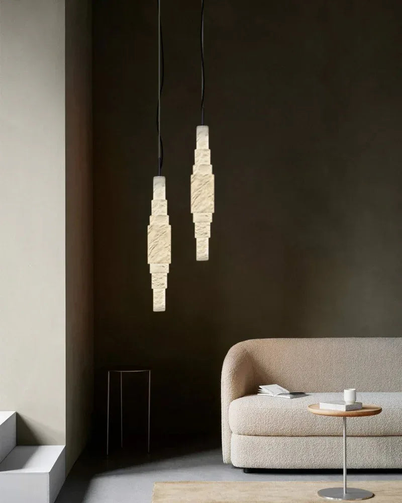LightsStory Series Ethereal Pendant Light | Linear Cluster Natural Alabaster Stone, Natural Stone Texture for Kitchen Islands and Dining Rooms Vintage Simple Pendant Lamp