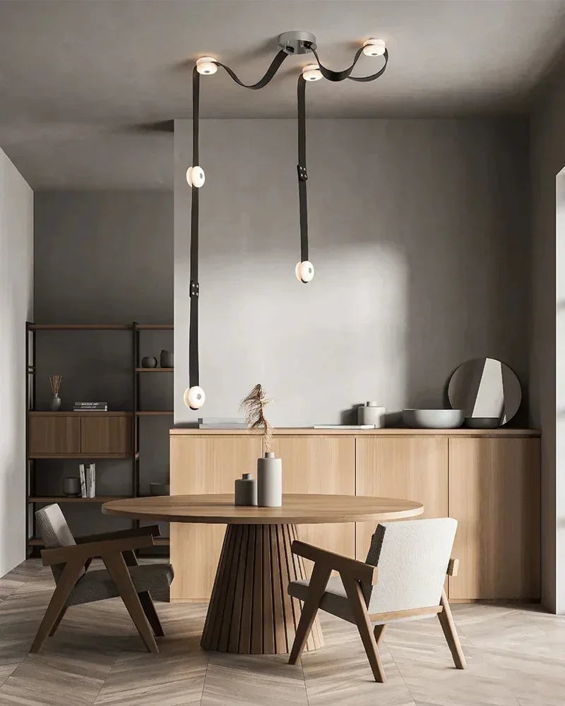 LightsStory Series Ethereal Pendant Light | Modular Alabaster Handcrafted white alabaster with brown leather straps, Natural Alabaster and Leather for Modern Living Spaces and Rental Apartments Modern Pendant lamp