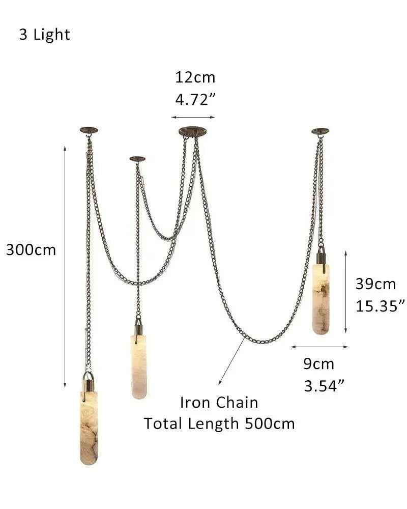 LightsStory Series Ethereal Pendant Light | Multi-Drop Handmade natural mineral Alabaster stone, Aged Brass finish for Bedrooms, hallways, and minimalist studios 3 light-D9*H39CM D3.54*H15.36"-L White + Brass Vintage Simple Pendant Lamp