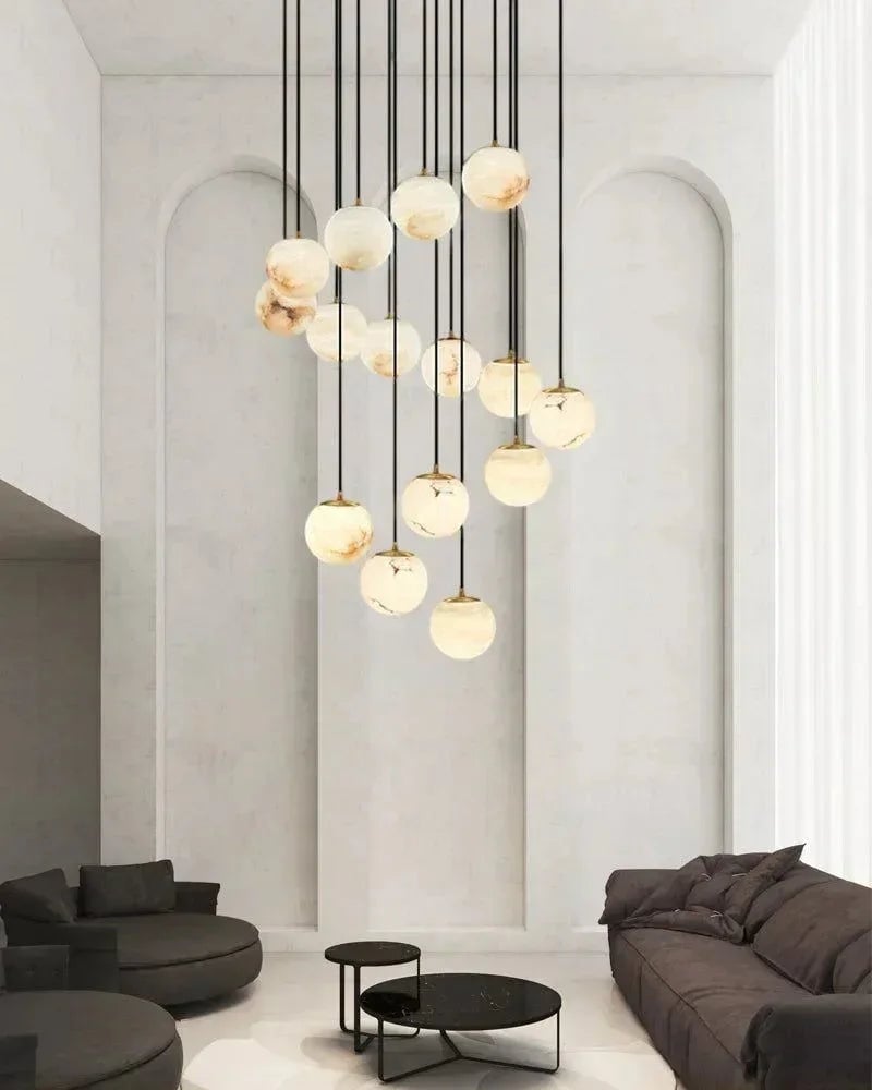 LightsStory Series Ethereal Pendant Light | Organic Curves Handcrafted Spanish Alabaster, Natural Stone Finish for Staircases, Living Rooms, and Bedrooms Modern Pendant lamp