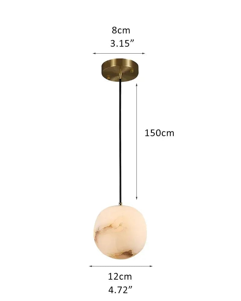 LightsStory Series Ethereal Pendant Light | Organic Curves Handcrafted Spanish Alabaster, Natural Stone Finish for Staircases, Living Rooms, and Bedrooms 1-light-D12cm D4.72" White + Brass Modern Pendant lamp