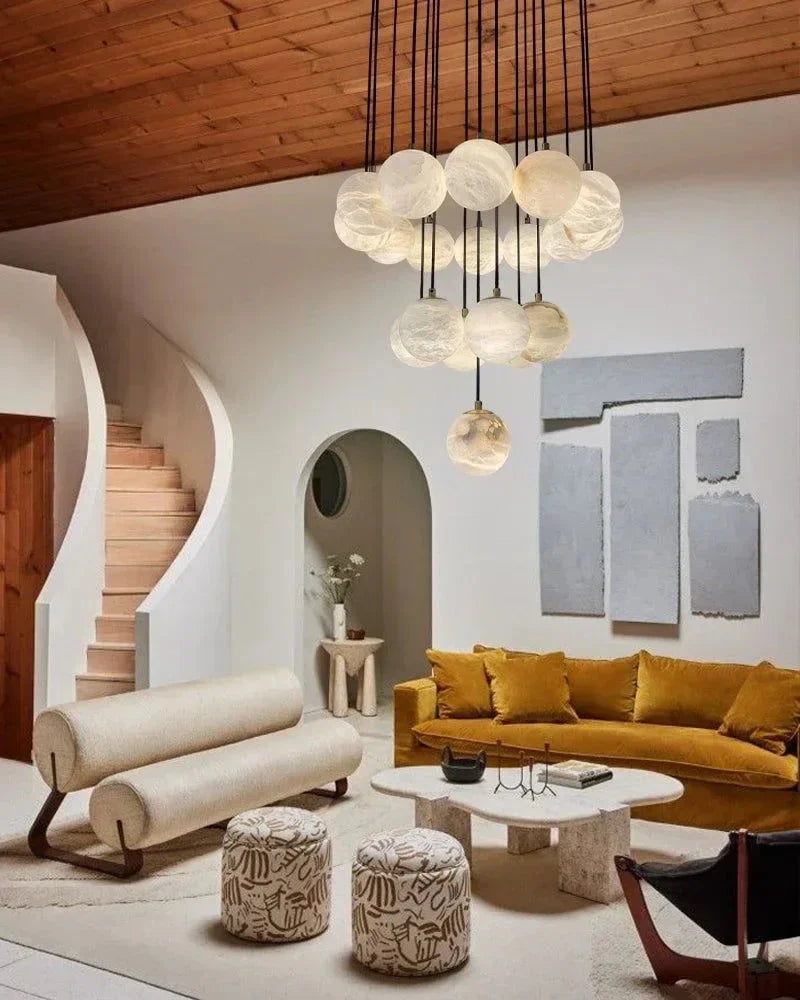 LightsStory Series Ethereal Pendant Light | Organic Curves Handcrafted Spanish Alabaster, Natural Stone Finish for Staircases, Living Rooms, and Bedrooms Modern Pendant lamp
