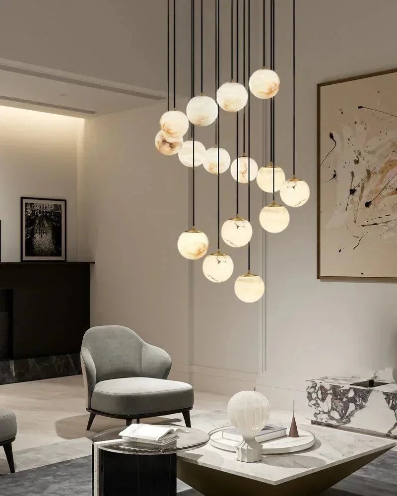 LightsStory Series Ethereal Pendant Light | Organic Curves Handcrafted Spanish Alabaster, Natural Stone Finish for Staircases, Living Rooms, and Bedrooms Modern Pendant lamp