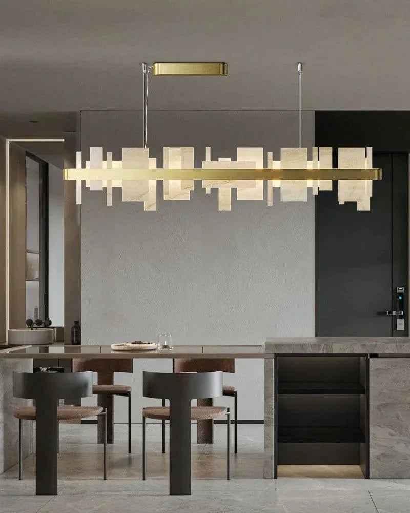 LightsStory Series Ethereal Pendant Light | Organic Marble Handcrafted marble slices fused with sleek metal frames, Brushed Gold finish for Dining Rooms and Kitchen Islands American chandelier