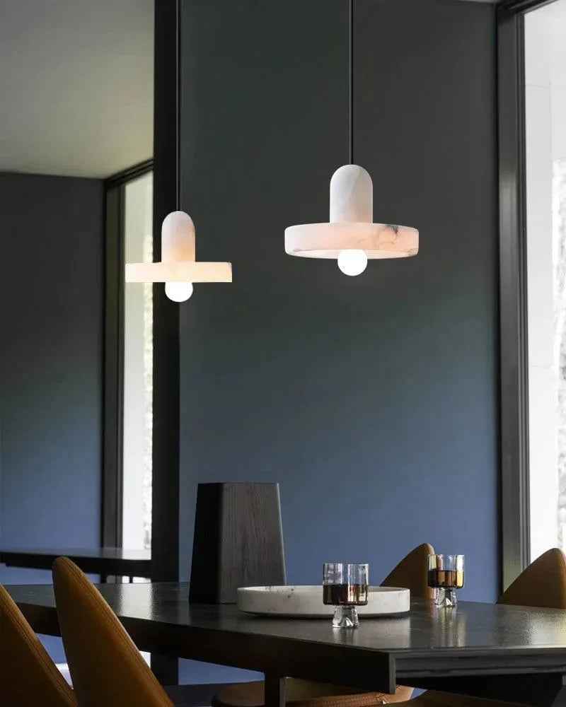 LightsStory Series Ethereal Pendant Light | Organic Marble Shade Hand-carved natural marble alabaster, Sleek suspension finish for Kitchen Islands and Dining Areas Modern Pendant lamp