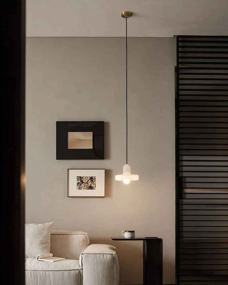 LightsStory Series Ethereal Pendant Light | Organic Marble Shade Hand-carved natural marble alabaster, Sleek suspension finish for Kitchen Islands and Dining Areas Modern Pendant lamp