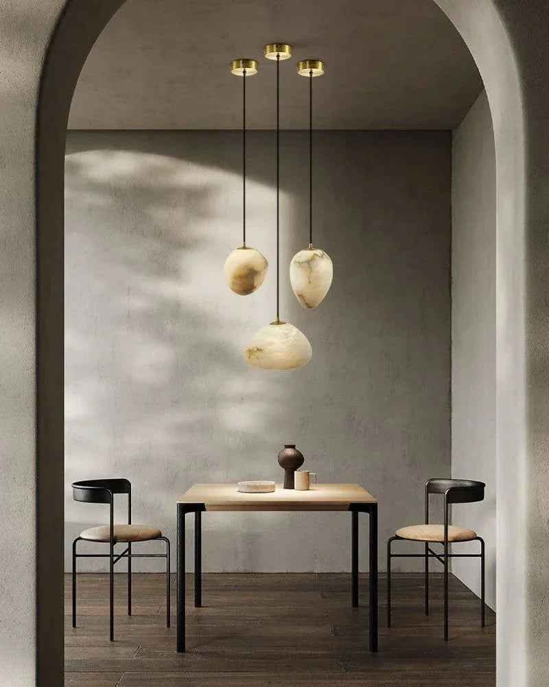 LightsStory Series Ethereal Pendant Light | Pebble-inspired Silhouette Hand-sculpted Natural Alabaster, Matte Translucent Finish for Kitchens and Dining Spaces Vintage Simple Pendant Lamp