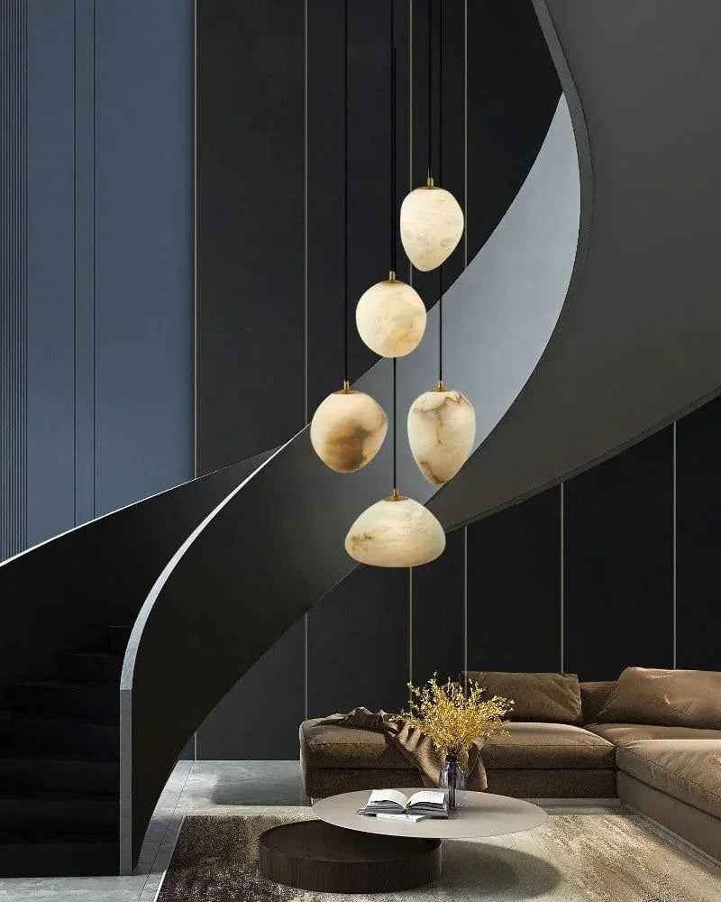 LightsStory Series Ethereal Pendant Light | Pebble-inspired Silhouette Hand-sculpted Natural Alabaster, Matte Translucent Finish for Kitchens and Dining Spaces Vintage Simple Pendant Lamp
