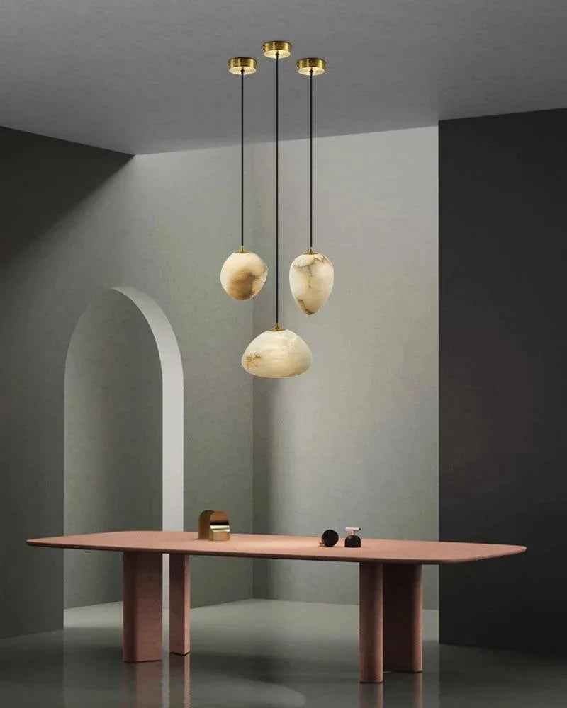 LightsStory Series Ethereal Pendant Light | Pebble-inspired Silhouette Hand-sculpted Natural Alabaster, Matte Translucent Finish for Kitchens and Dining Spaces Vintage Simple Pendant Lamp