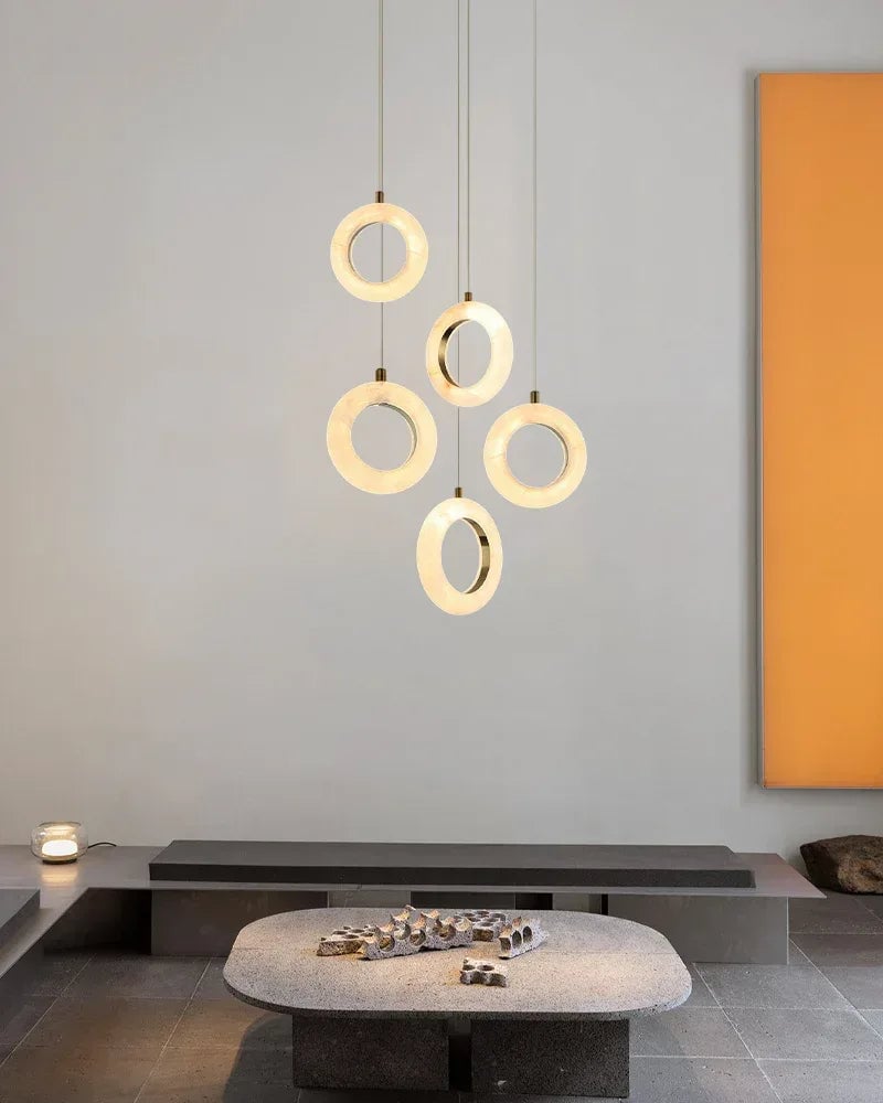 LightsStory Series Ethereal Pendant Light | Round Ring Exquisite snowflake stone and polished stainless steel, Polished Stainless Steel finish for Bedrooms, living rooms, and dining rooms Modern Pendant lamp