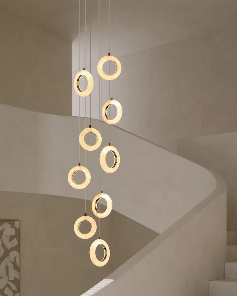 LightsStory Series Ethereal Pendant Light | Round Ring Exquisite snowflake stone and polished stainless steel, Polished Stainless Steel finish for Bedrooms, living rooms, and dining rooms Modern Pendant lamp