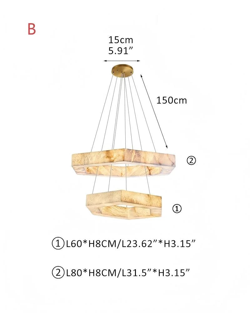 LightsStory Series Ethereal Pendant Light | Triple Ring Hexagon Handcrafted Solid Alabaster and Iron, Refined Iron accents for Living rooms, entryways, and luxe dining spaces L60+L80CM L23.62“+L31.5“-B White + Gold Vintage Simple Pendant Lamp