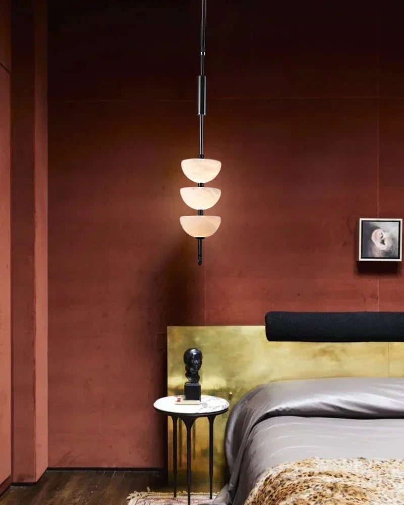 LightsStory Series Ethereal Pendant Light | Triple Sphere Natural Marble and Snowflake Textured Alabaster, Luxury Brass finish for Living Rooms and Bedrooms Modern Pendant lamp