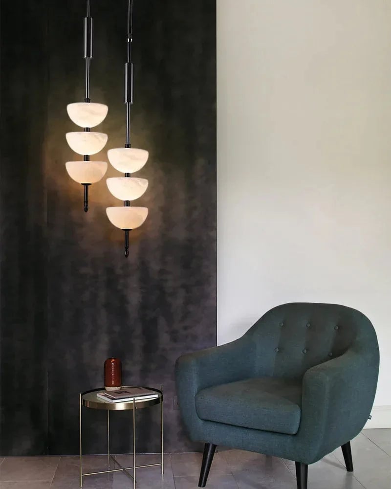 LightsStory Series Ethereal Pendant Light | Triple Sphere Natural Marble and Snowflake Textured Alabaster, Luxury Brass finish for Living Rooms and Bedrooms Modern Pendant lamp