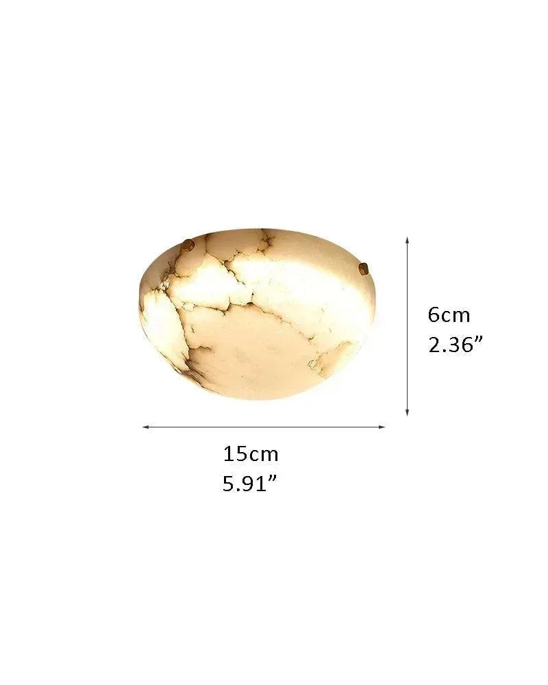 LightsStory Series Ethereal Semi-Flush Ceiling Light | Round Bowl Natural Alabaster Stone, Polished Brass finish for Cozy living rooms, dining areas, or hallways D15*H6cm D5.91*H2.36" White + Brass Flush Mounted Ceiling Lamp