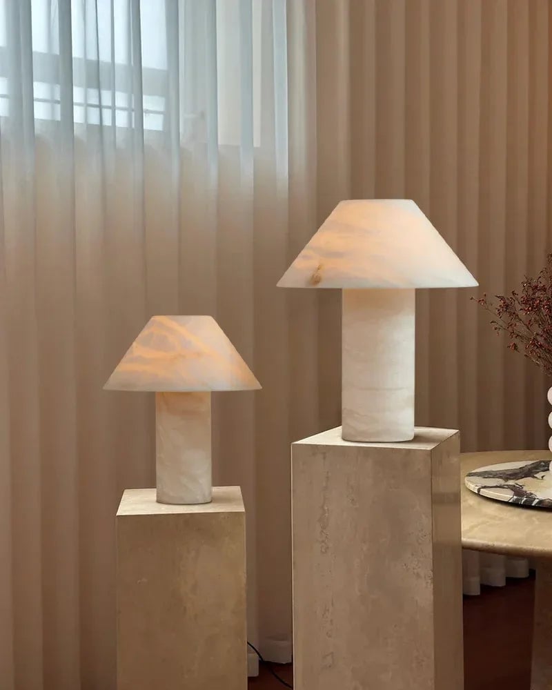 LightsStory Series Ethereal Table Lamp | Cylindrical Mushroom Hand-Carved Natural Alabaster Stone, Natural Hand-Finished Stone for Bedside Tables and Desks Modern Table lamp