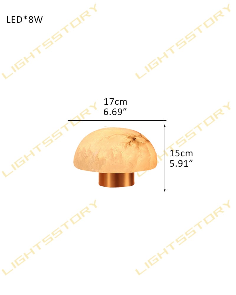 LightsStory Series Alabaster Mushroom Cap Table Lamp. Hand-Carved Natural Stone. Matte Black and Brass for Side Tables, Mantels, and Nightstands D17*H15CM D6.69"*H5.91" Brass Modern Table lamp