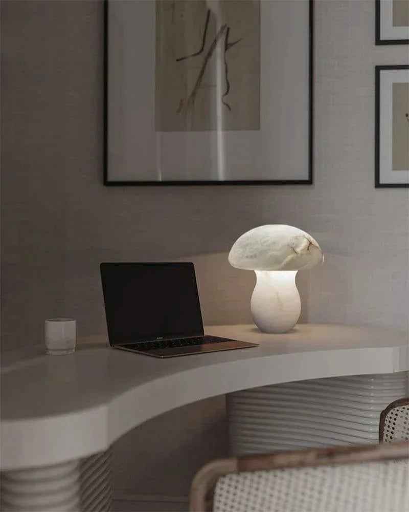 LightsStory Series Ethereal Table Lamp | Mushroom Shaped Translucent Alabaster and Marble-finish, Polished Marble finish for Bedrooms, studies, and cozy corners E27 Mushroom Marble Table Lamp