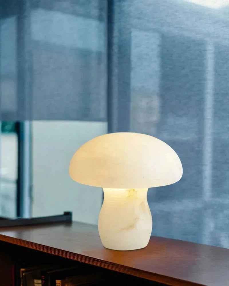 LightsStory Series Ethereal Table Lamp | Mushroom Shaped Translucent Alabaster and Marble-finish, Polished Marble finish for Bedrooms, studies, and cozy corners E27 Mushroom Marble Table Lamp