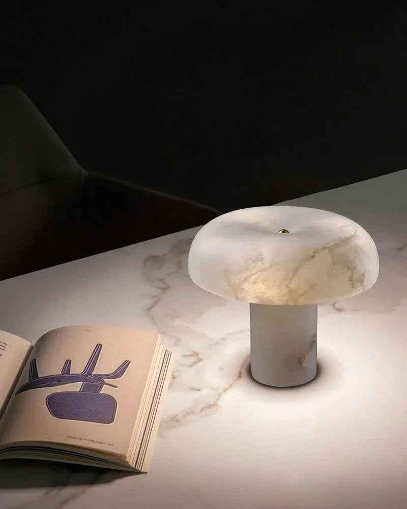 LightsStory Series Ethereal Table Lamp | Mushroom Silhouette Premium Natural Alabaster Stone, Sleek Copper base for Bedside tables, desks, and shelves Table lamp