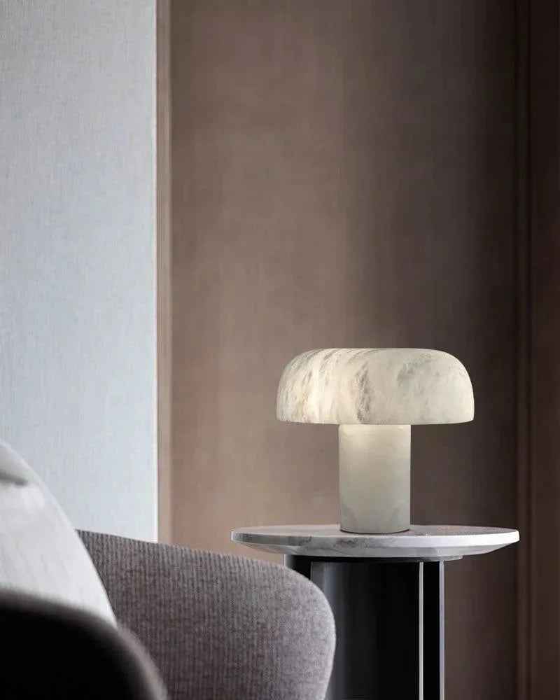 LightsStory Series Ethereal Table Lamp | Mushroom Silhouette Premium Natural Alabaster Stone, Sleek Copper base for Bedside tables, desks, and shelves Table lamp