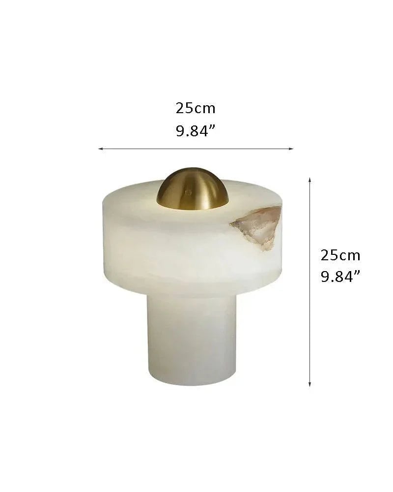LightsStory Series Ethereal Table Lamp | Organic Stone Hand-Carved Natural Alabaster, Natural Stone Texture for Bedroom Nightstands and Consoles D25*H25CM D9.84*H9.84" White + Brass Modern Table lamp