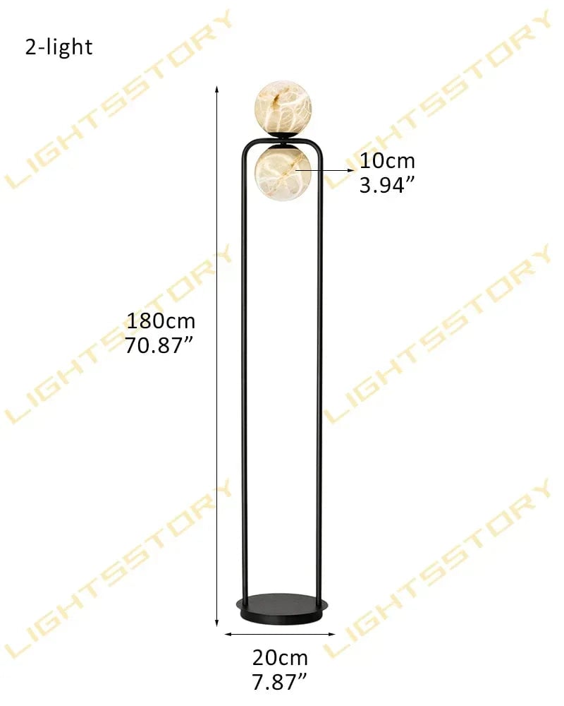LightsStory Series Ethereal Wall Light | Alabaster Globe Hand-Carved Natural Alabaster Stone, Antique Black Iron finish for Hallways and Entryways 2-light-D20*H180CM D7.87"*H70.87"-Floor Black Flush Mounted Wall Sconce Lamp