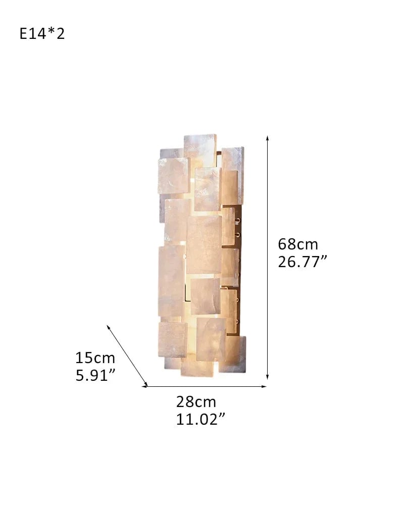 LightsStory Series Ethereal Wall Sconce | Square Natural Calcite Crystals with milky semi-opaque texture, Pearly quartz finish for Bedrooms and corridors L15*W28*H68CM L5.91"*W11.02"*H26.77" White + Brass Plate Flush Mounted Wall Sconce Lamp