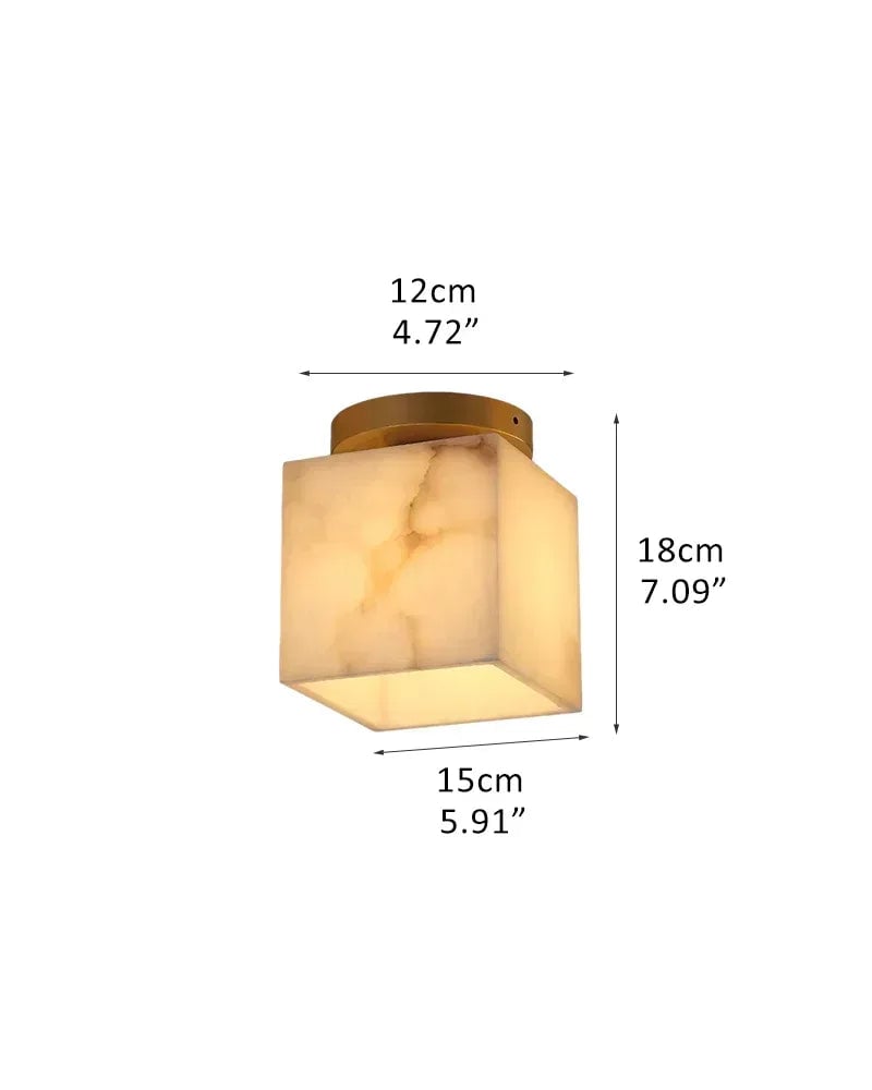 LightsStory Series Geometric Ceiling Light | Square Frame Alabaster Orb Genuine Alabaster with soft veining and Polished Brass frame, Polished Brass finish for Bedrooms, living rooms, and entryways B-D15*H18CM D5.91“*H7.09" White + Brass Flush Mounted Ceiling Lamp