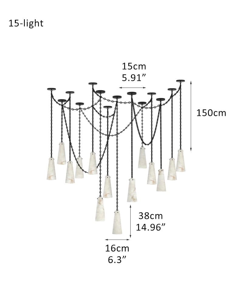 LightsStory Series Geometric Chandelier | Double Pendant Clustered Silhouette Translucent Natural Alabaster and Brass, Premium Brass and Black finish for Modern Dining Rooms and Kitchen Islands 15-light-D16*H38CM D6.3*H14.96" White + Black Vintage Simple Pendant Lamp