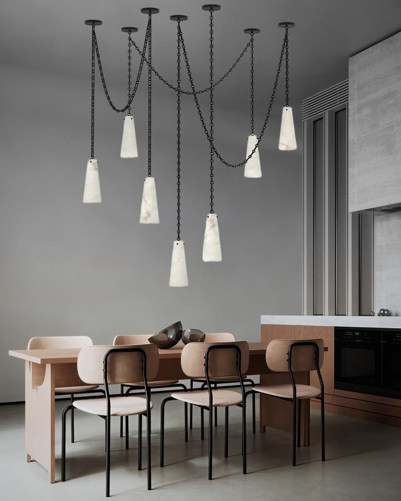 LightsStory Series Geometric Chandelier | Double Pendant Clustered Silhouette Translucent Natural Alabaster and Brass, Premium Brass and Black finish for Modern Dining Rooms and Kitchen Islands Vintage Simple Pendant Lamp