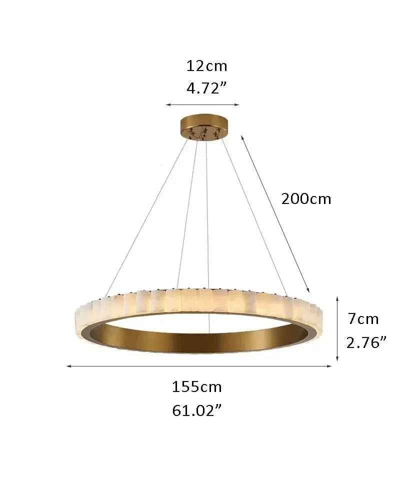 LightsStory Series Geometric Chandelier | Double Ring Natural Alabaster Columns and Sustainable Marble, Black and Gold Metal for Entryways and Dining Areas D155*H7CM D61.02*H2.76" White + Gold American chandelier