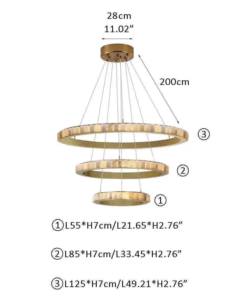 LightsStory Series Geometric Chandelier | Double Ring Natural Alabaster Columns and Sustainable Marble, Black and Gold Metal for Entryways and Dining Areas 3 Tier-D55*7+D85*7+D125*7CM D21.65*H2.76“+D33.46*H2.76"+D49.21*H2.76" White + Gold American chandelier