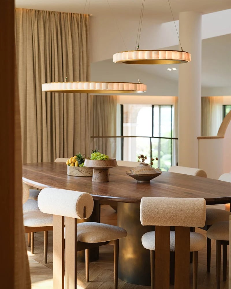 LightsStory Series Geometric Chandelier | Double Ring Natural Alabaster Columns and Sustainable Marble, Black and Gold Metal for Entryways and Dining Areas American chandelier