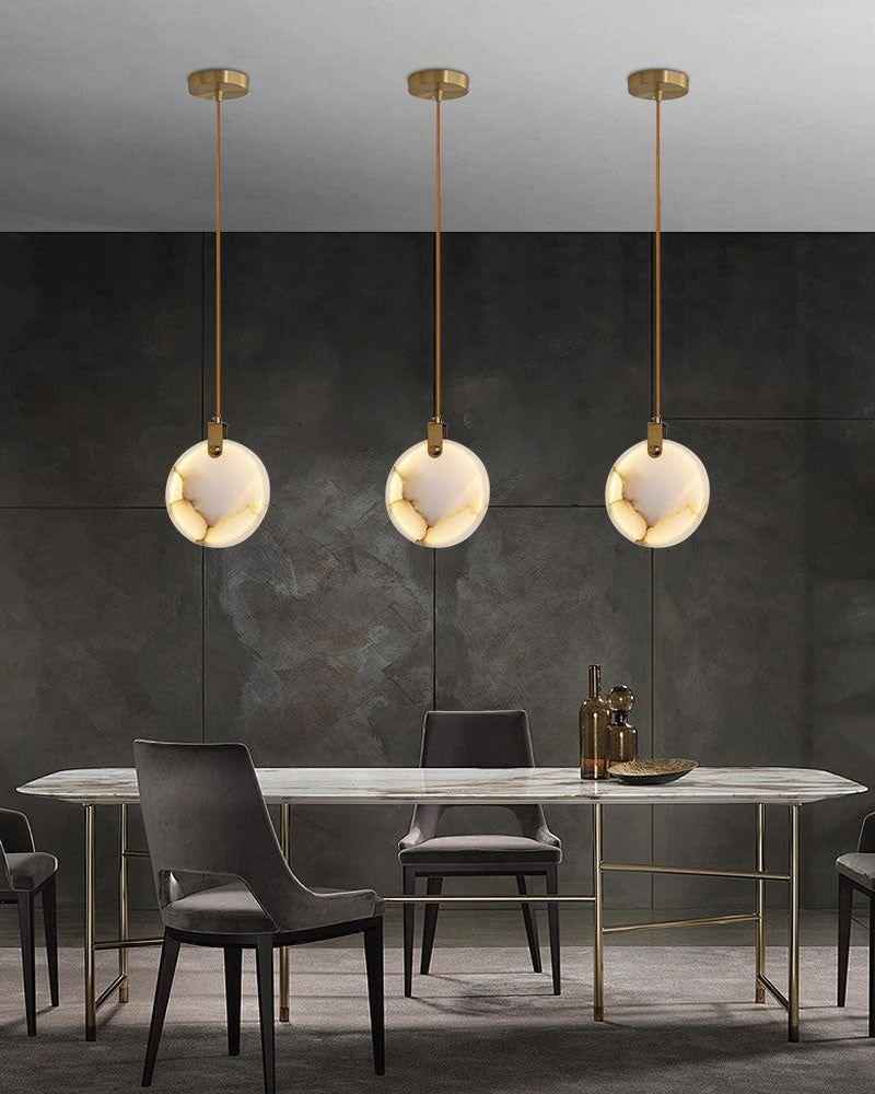 LightsStory Series Geometric Chandelier | Dual-Alabaster Disc Durable brass frame with smooth Spanish marble-like alabaster, Antique Brass finish for Staircases and Entryways Modern Pendant lamp