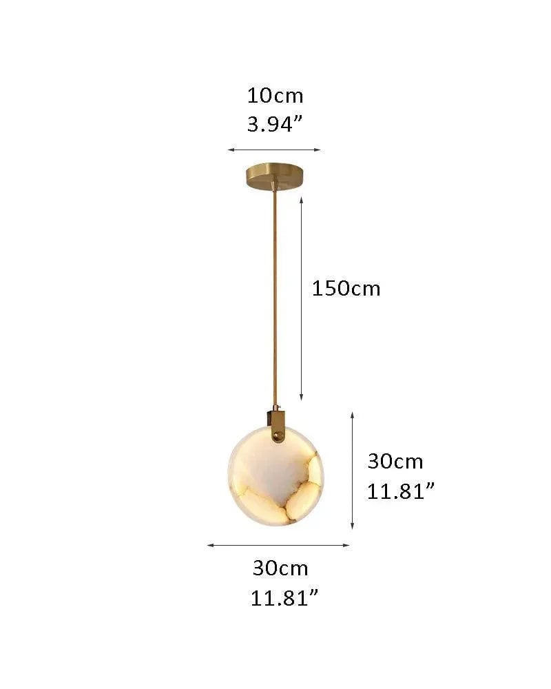 LightsStory Series Geometric Chandelier | Dual-Alabaster Disc Durable brass frame with smooth Spanish marble-like alabaster, Antique Brass finish for Staircases and Entryways 1P-D30CM White + Brass Modern Pendant lamp