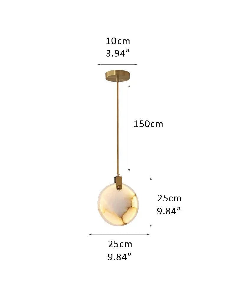 LightsStory Series Geometric Chandelier | Dual-Alabaster Disc Durable brass frame with smooth Spanish marble-like alabaster, Antique Brass finish for Staircases and Entryways 1P-D25CM White + Brass Modern Pendant lamp
