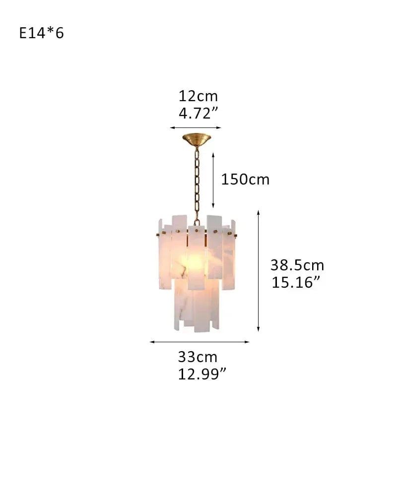 LightsStory Series Geometric Chandelier | Dual-Tier Smooth Alabaster Marble, Antique Brass finish for Bedrooms and cozy corners 1-light-D33*H38.5CM D12.99“*H15.16" Brass Luxury Modern Chandelier
