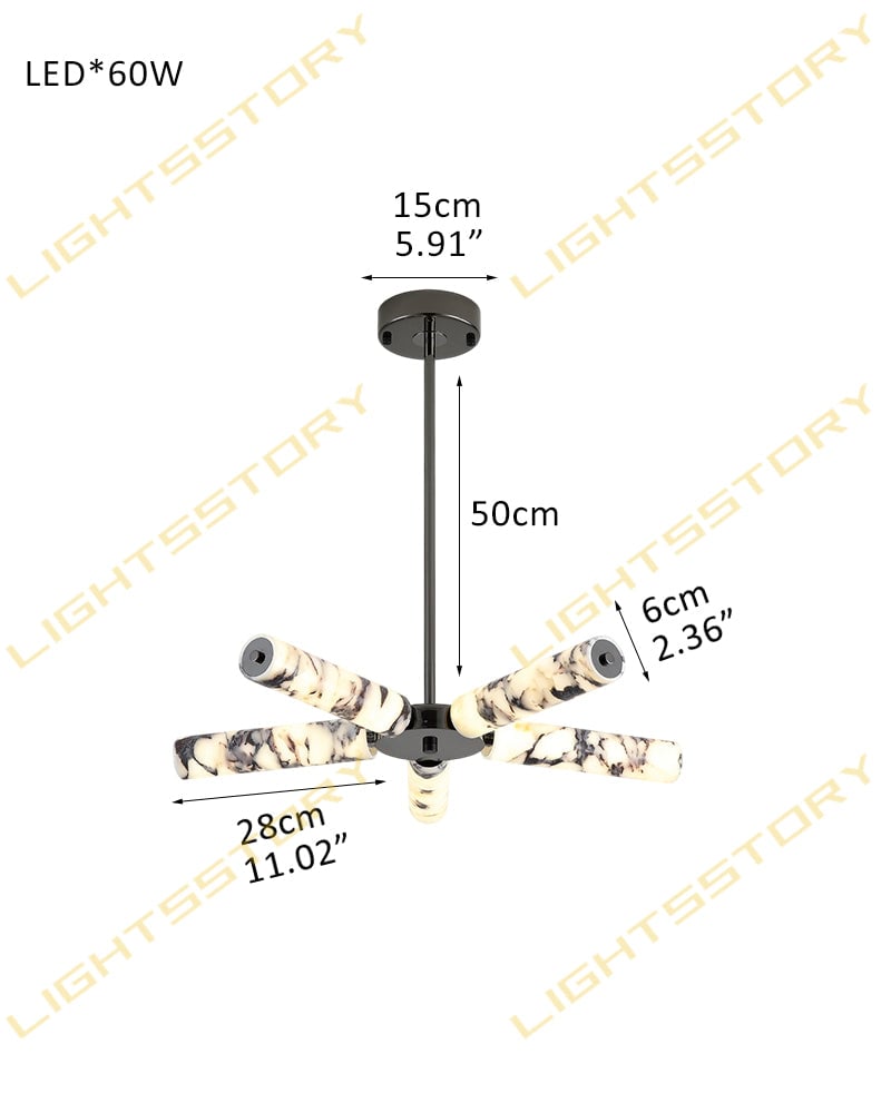 LightsStory Series Geometric Chandelier | Linear Genuine marble and hand-finished metal, Soft Black and Brass finish for Kitchen islands, dining areas, and executive spaces 5 light-L75*H6CM L29.53"*H2.36" Black + White Luxury Modern Chandelier