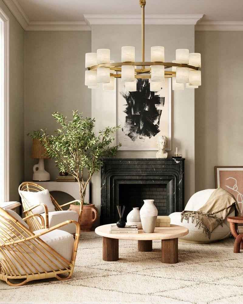 LightsStory Series Geometric Chandelier | Linear Marble-clad brass frame with industrial-chic rods, Warm Brass finish for Soaring foyers and statement dining rooms Modern Pendant lamp