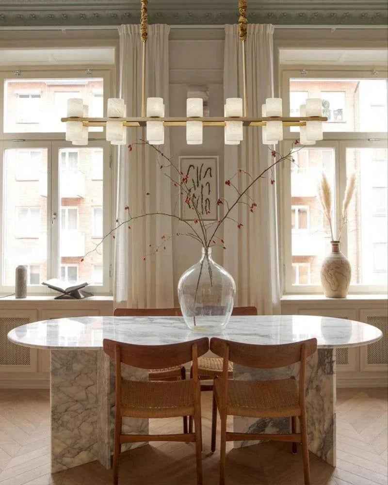 LightsStory Series Geometric Chandelier | Linear Marble-clad brass frame with industrial-chic rods, Warm Brass finish for Soaring foyers and statement dining rooms Modern Pendant lamp