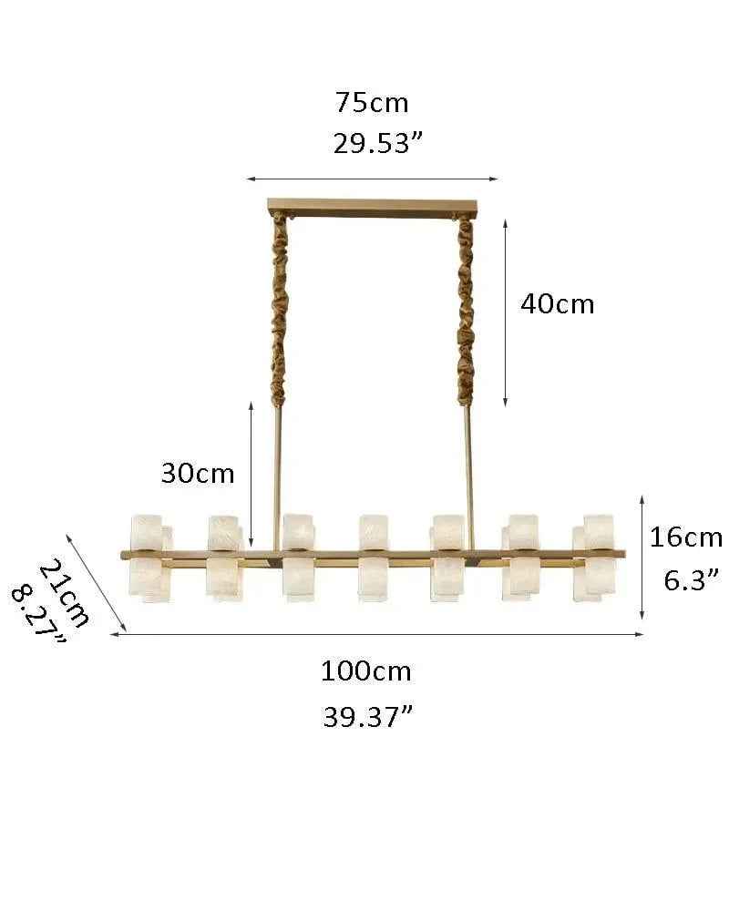 LightsStory Series Geometric Chandelier | Linear Marble-clad brass frame with industrial-chic rods, Warm Brass finish for Soaring foyers and statement dining rooms L100*W21*H16CM D39.37*H6.3" White + Gold Modern Pendant lamp