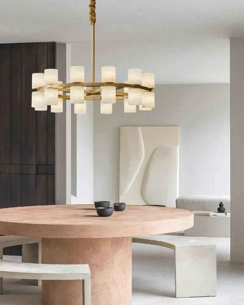LightsStory Series Geometric Chandelier | Linear Marble-clad brass frame with industrial-chic rods, Warm Brass finish for Soaring foyers and statement dining rooms Modern Pendant lamp