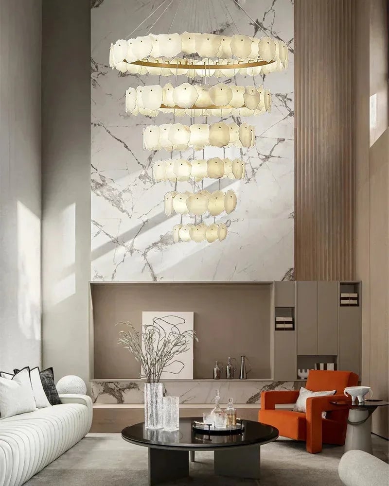 LightsStory Series Geometric Chandelier | Minimalist Linear Sleek Marble and Polished Metal, Polished Metal finish for Dining rooms, lounges, and chic entryways American Vintage chandelier lamp